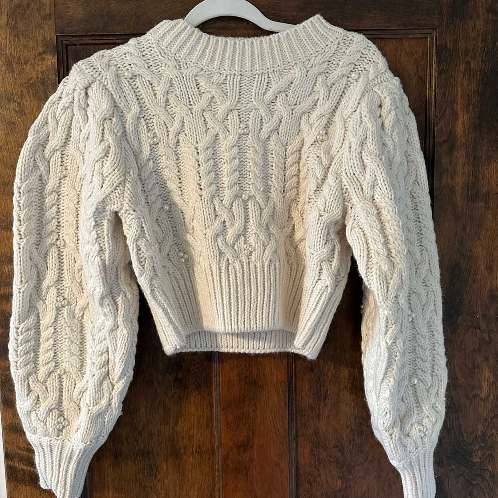 COPY - Cream Cropped Zara Cableknit Sweater with Pearl Details